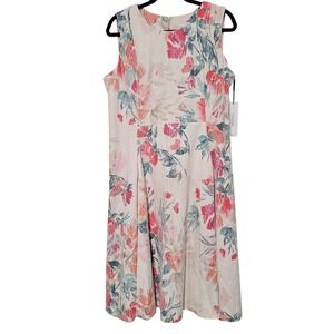 Calvin Klein 16 Pink Floral Lace Dress Sleeveless Fit Flare Wedding Guest NWT